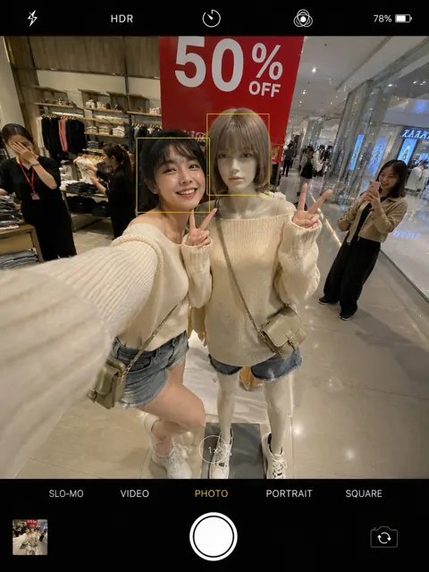 Ultra realistic mall fashion twins selfie
