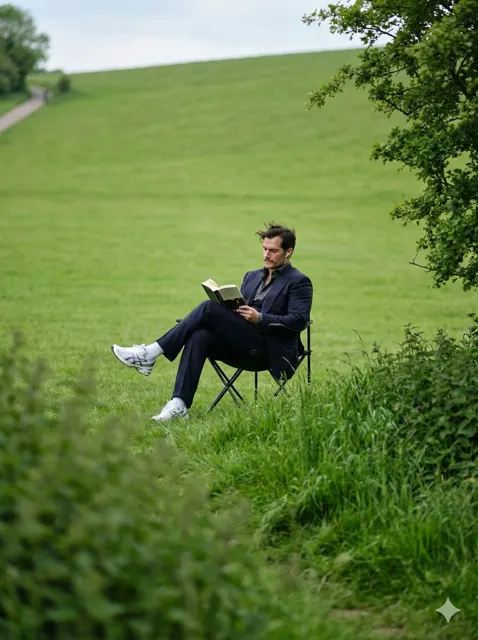 Quiet reading in green bokeh