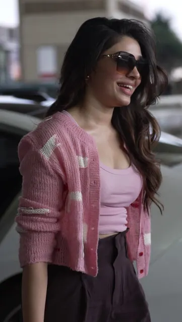 Pink knit urban portrait
