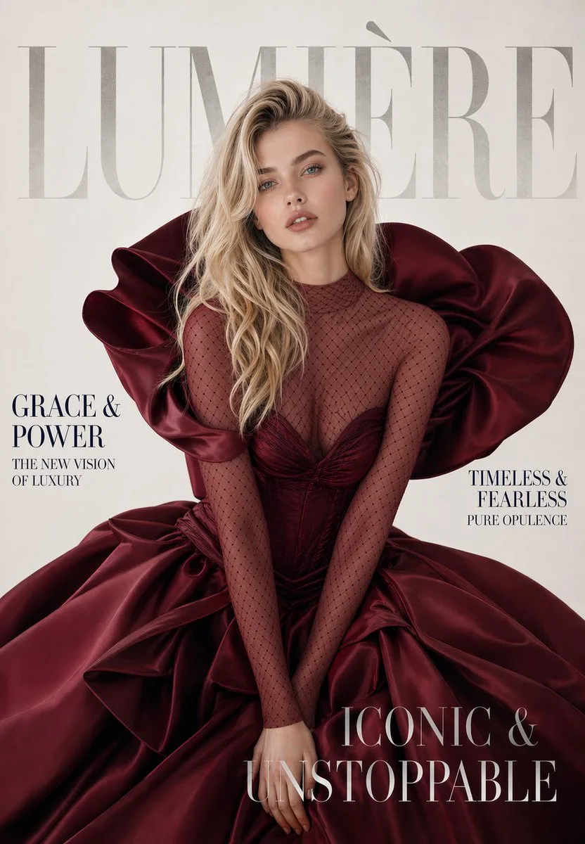 Luxury wine gown magazine cover — Sonra