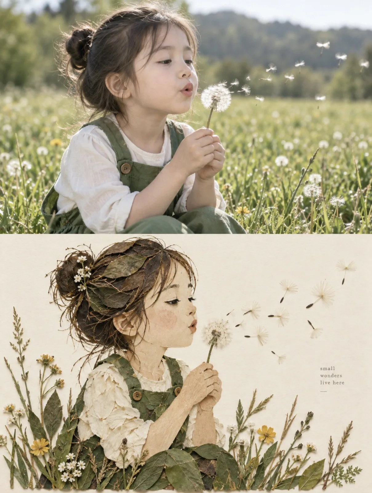 Real photo to natural material collage illustration — After