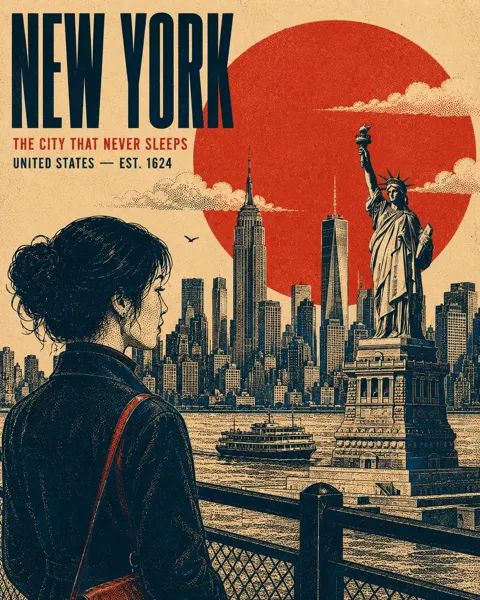 Premium retro screen print travel poster prompt