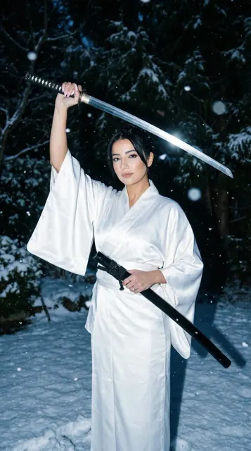 Snow night white blade silent samurai