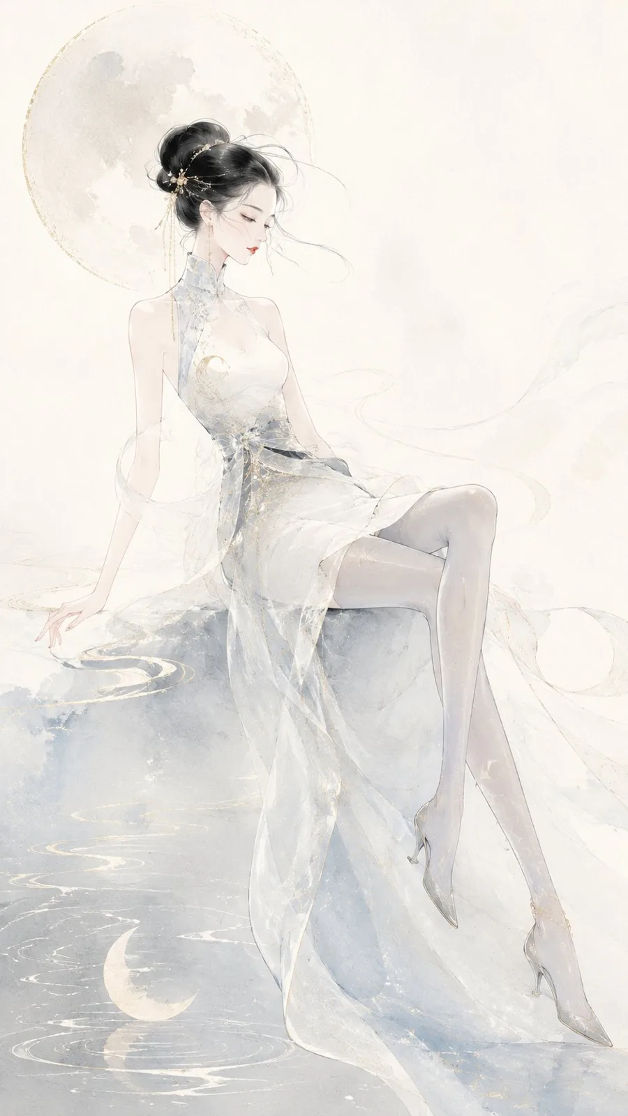 Modern oriental haute couture ink fashion illustration — After