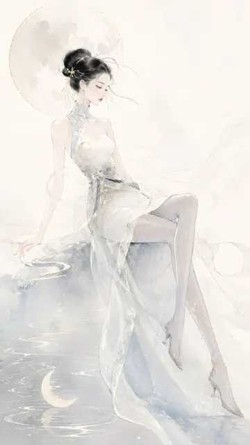 Modern oriental haute couture ink fashion illustration