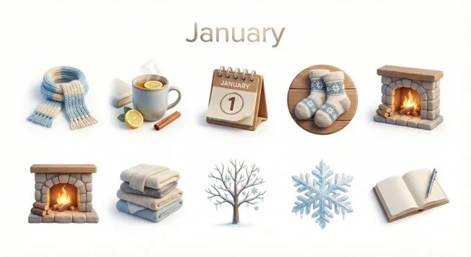 Pure white 3d monthly icons — Sonra