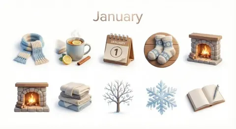 Pure white 3d monthly icons
