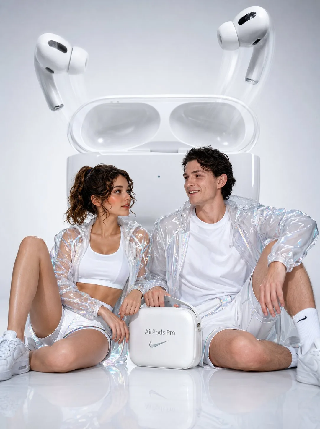 Cinematic airpods pro commercial photography stylish couple — After