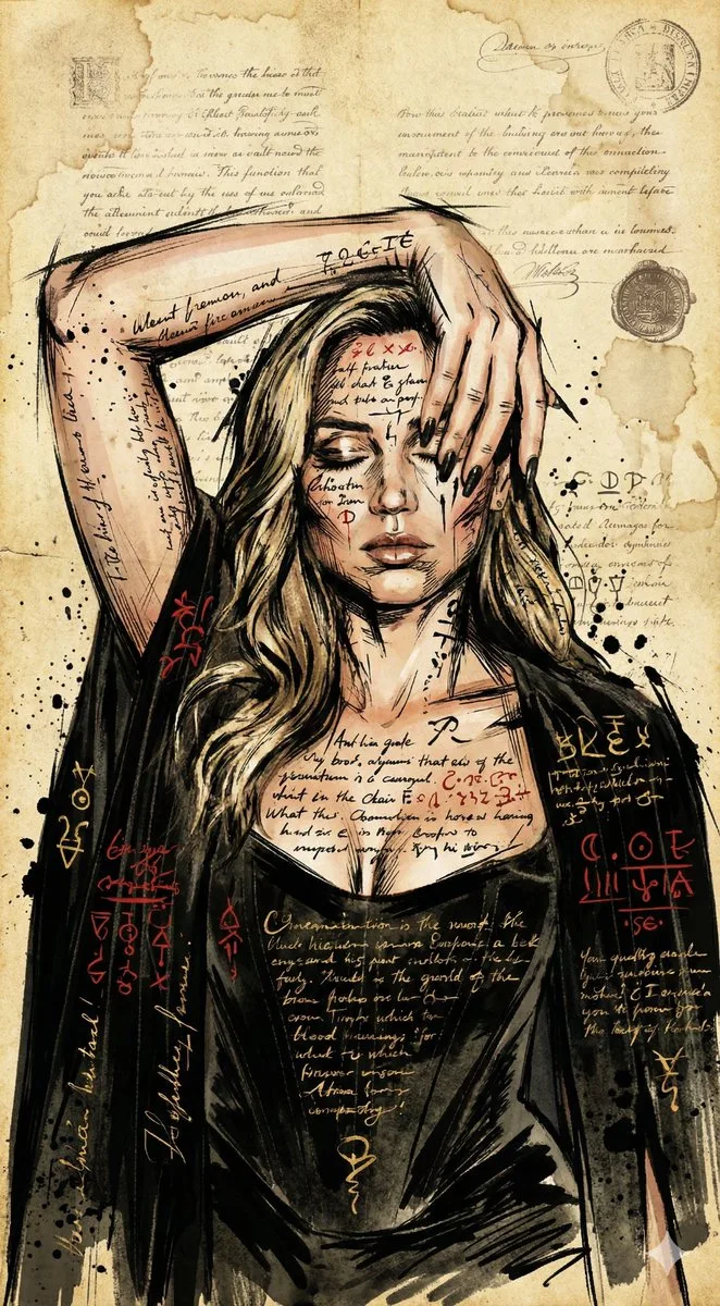 Ancient manuscript ink portrait — Sonra