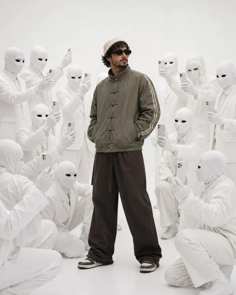 Avant garde fashion editorial white studio portrait