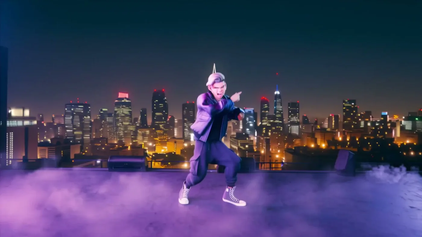 Neon k hip hop rooftop stage — Sonra