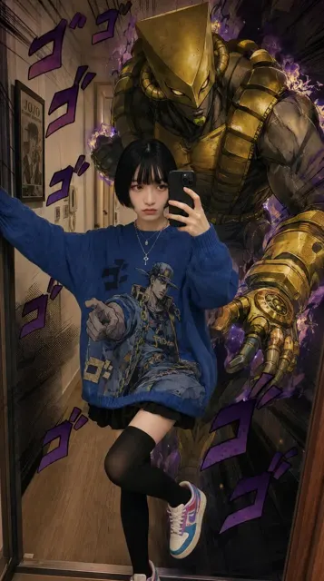 Girl and the world stand anime selfie