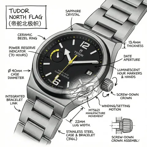 Tudor north flag precision exploded view
