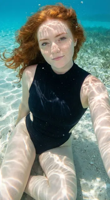 Crystal clear shallow sea orange swimsuit