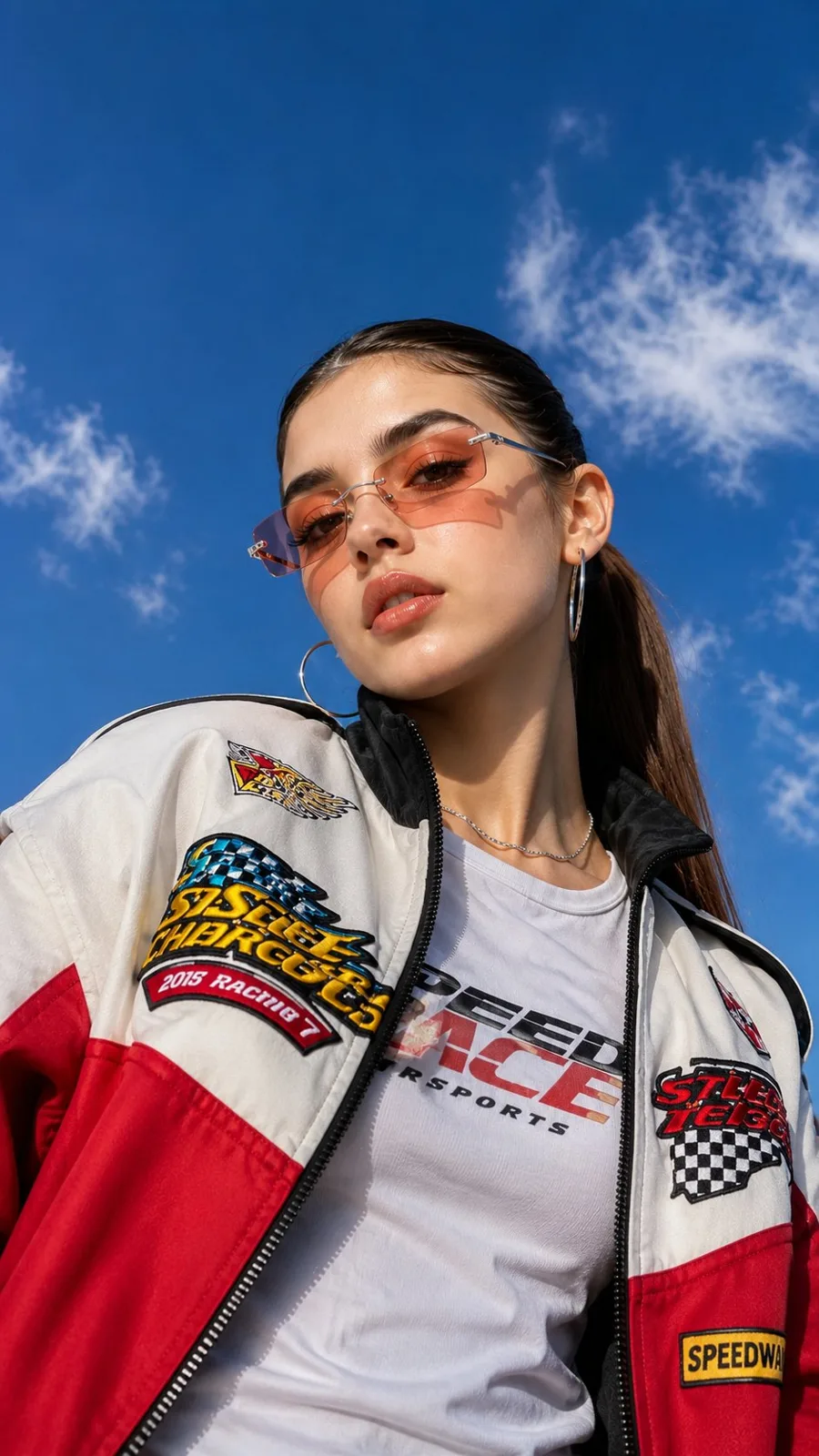 Vintage racing jacket baddie 90s aesthetic portrait — After