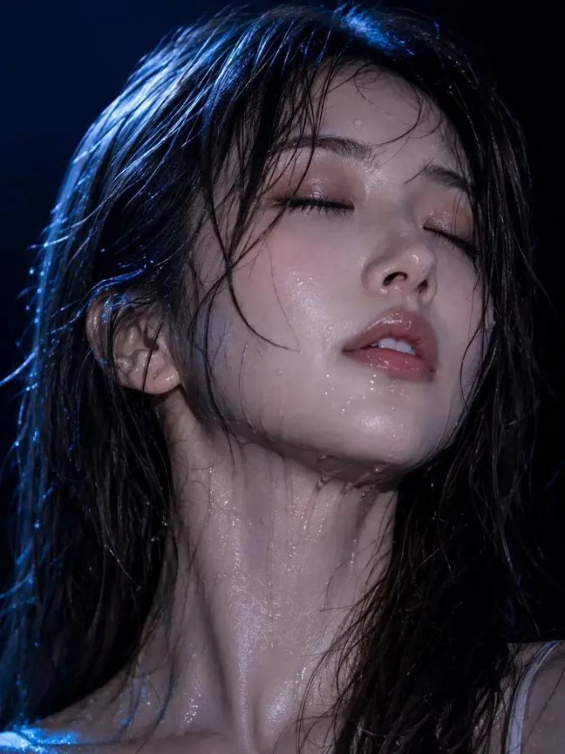 Cinematic east asian woman wet hair close up — Sonra
