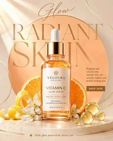 Luxury vitamin c serum skincare product ad