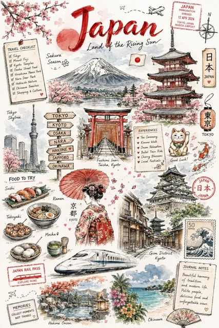 Hand drawn vintage travel journal illustration