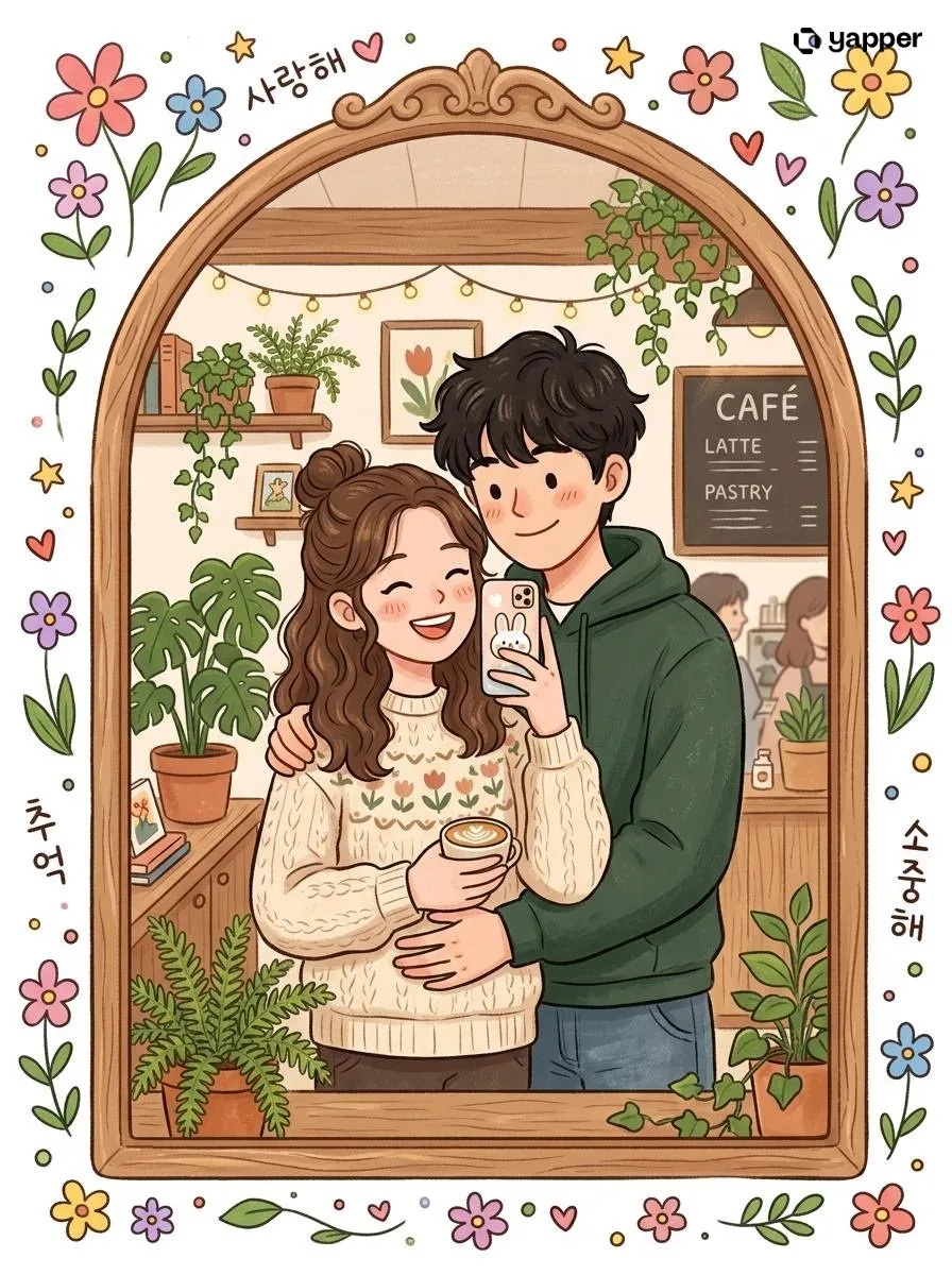Cute couple mirror selfie illustration — Sonra