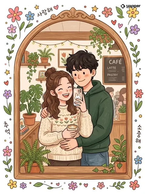 Cute couple mirror selfie illustration