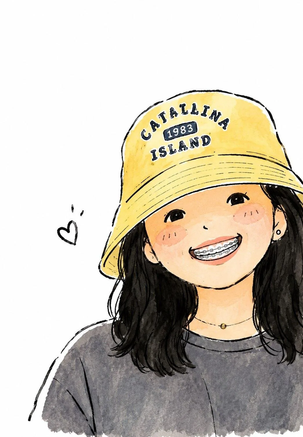 Cute watercolor anime girl yellow bucket hat — Sonra