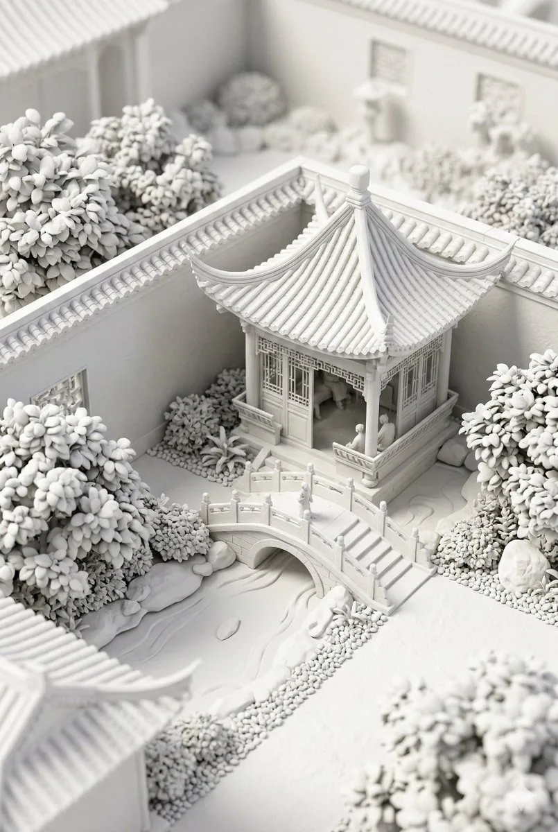 White clay chinese garden — After