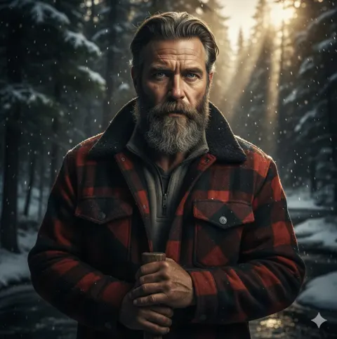 Warm snowy lumberjack