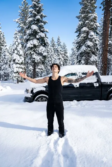 Soul embracing freedom in snow