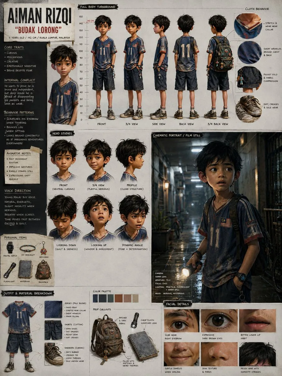 Malaysian animated character design board — Sonra