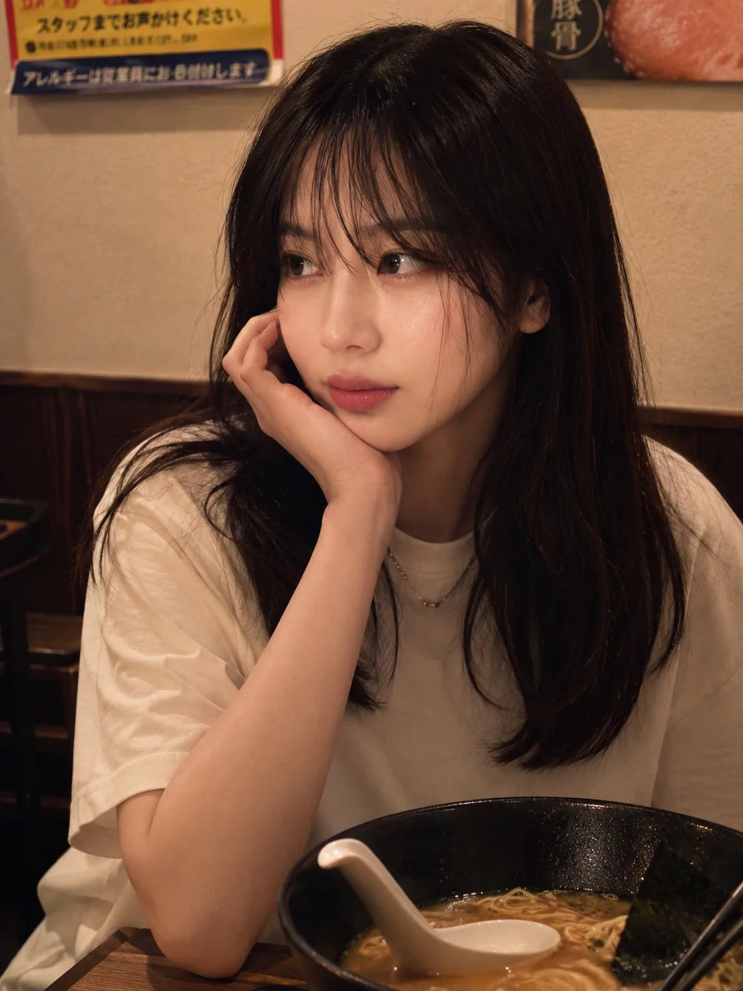Cozy japanese cafe east asian woman portrait — After