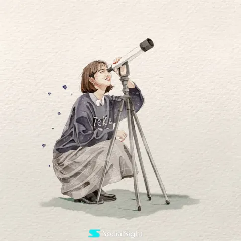 Hand painted watercolor woman telescope illustration