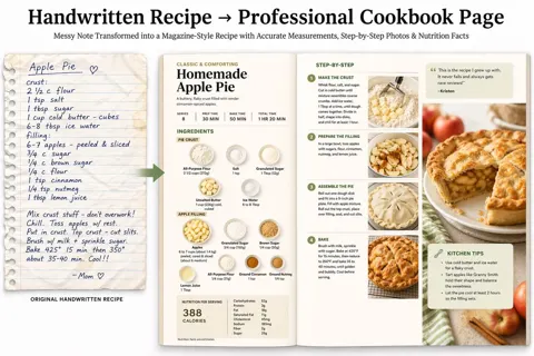 Handwritten recipe to magazine spread