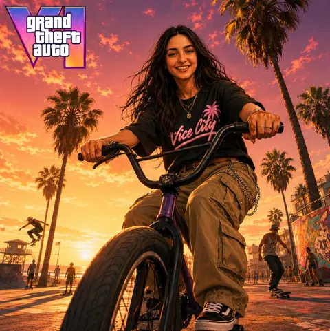 Gta vi style bmx beach sunset poster