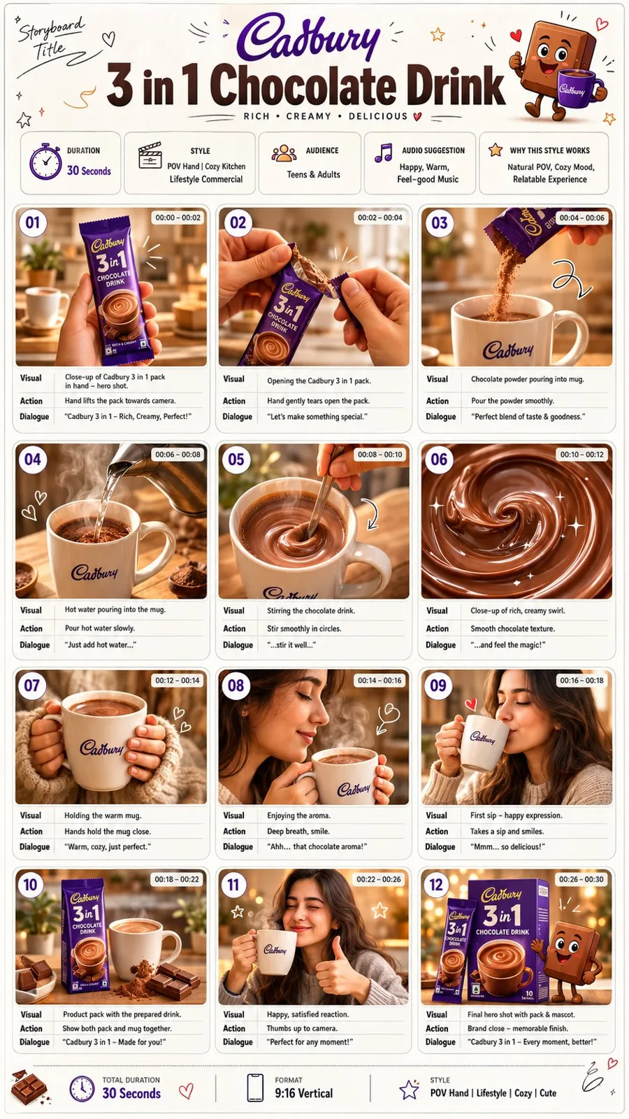 Cadbury 3 in 1 chocolate drink commercial storyboard — Sonra