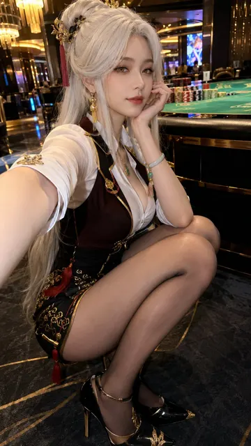 Ningguang flight attendant realistic selfie