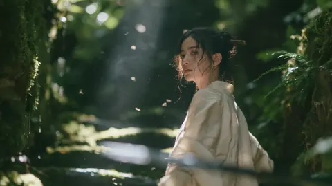 Ultra realistic oriental ancient cinematic forest portrait