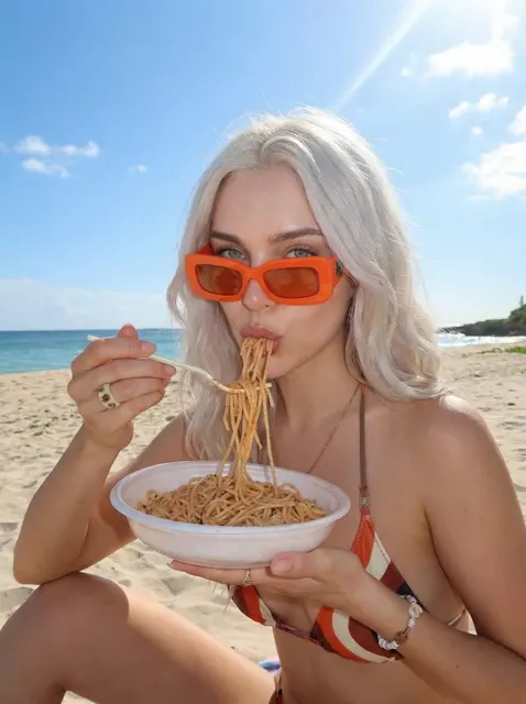 Beach noodle slurp moment