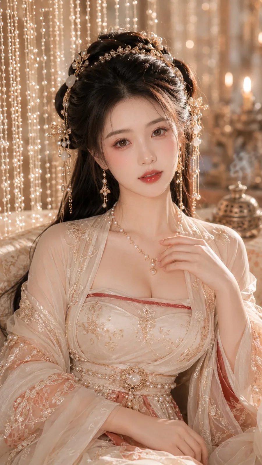 Tang dynasty noble woman dewy makeup portrait — After