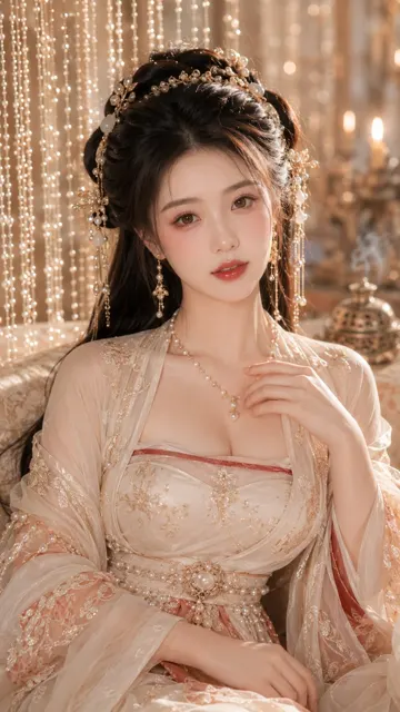 Tang dynasty noble woman dewy makeup portrait