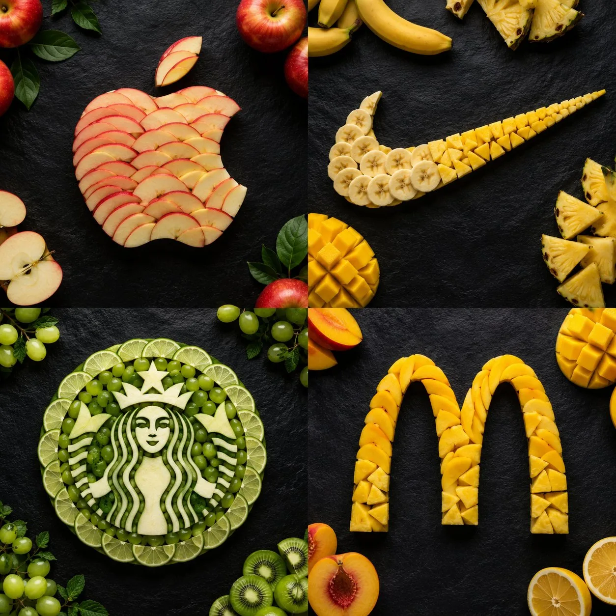 Premium fruit slice brand logo grid poster — Sonra