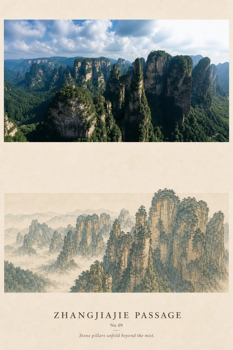 Travel photo shanshui silk poster design — After