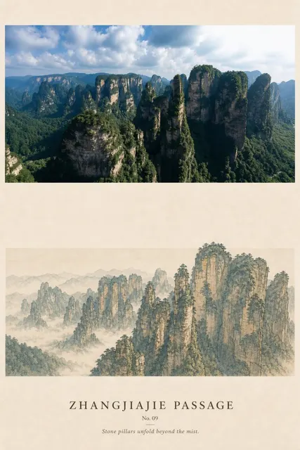 Travel photo shanshui silk poster design