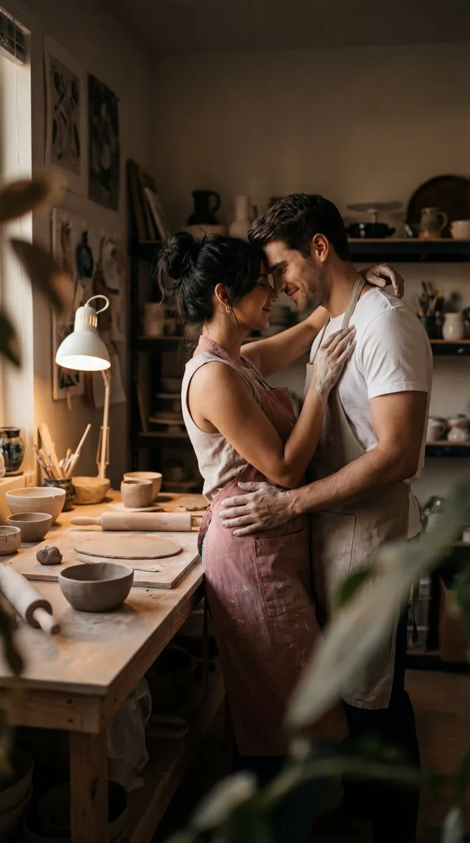 Warm pottery studio embrace — After