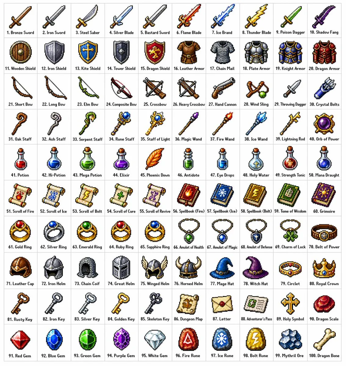 Fantasy rpg pixel items — Sonra