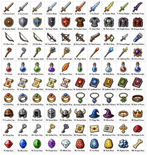 Fantasy rpg pixel items