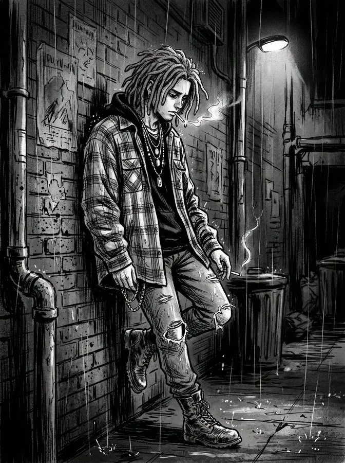 Gekiga style grunge back alley youth — After