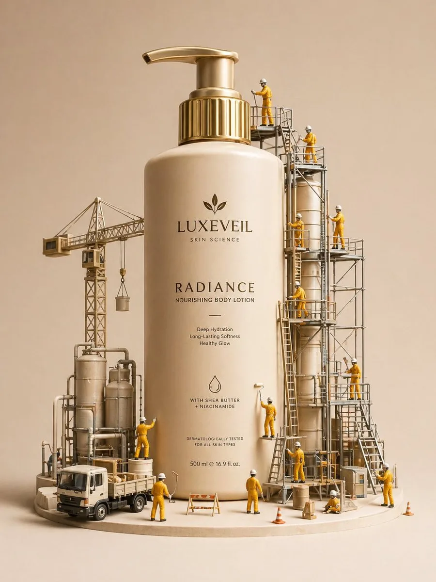 Luxeveil miniature diorama product ad — Sonra