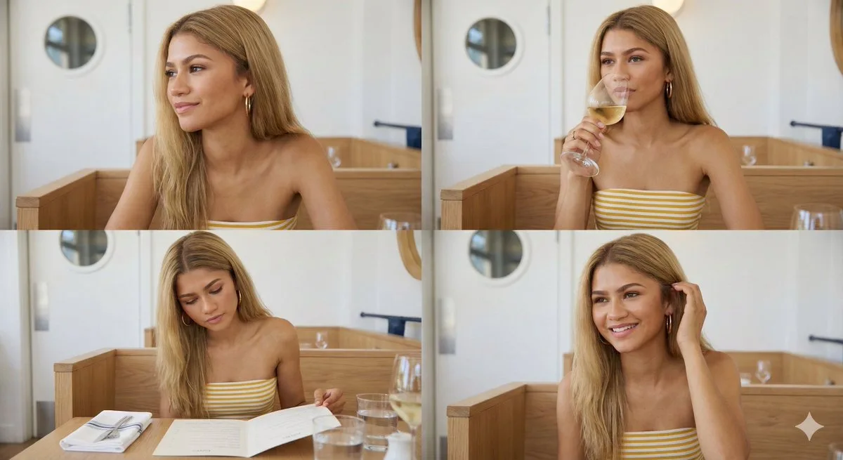 European summer restaurant girl collage — Sonra