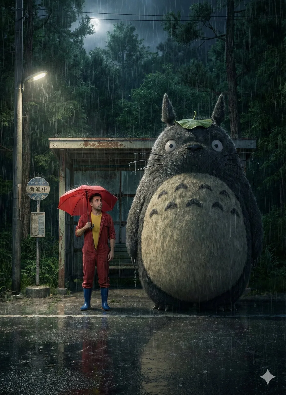 日本乡村公交车站雨夜的场景 — Sonra