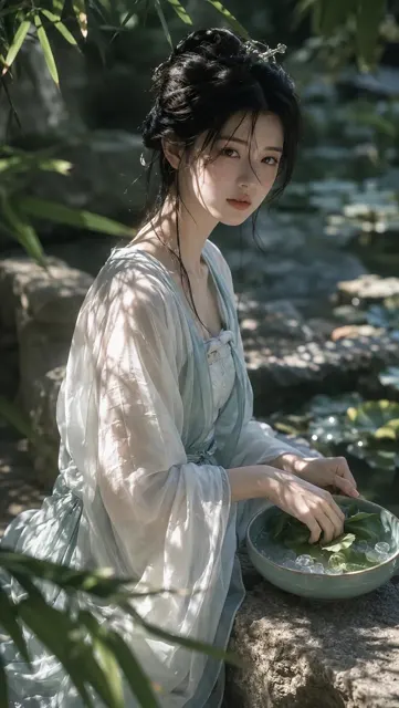 Summer bamboo forest chinese hanfu portrait